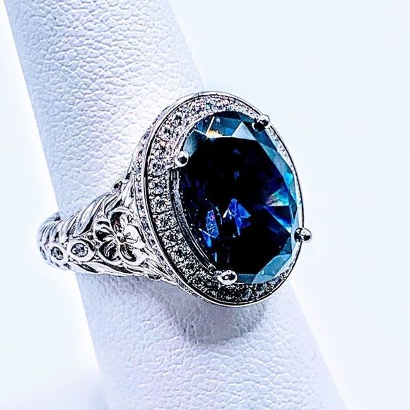 BNIB! BERRICLE STERLING SILVER OVAL SIMULATED SAPPHIRE RHODIUM PLTD RING- SIZE 6 - Picture 9 of 15